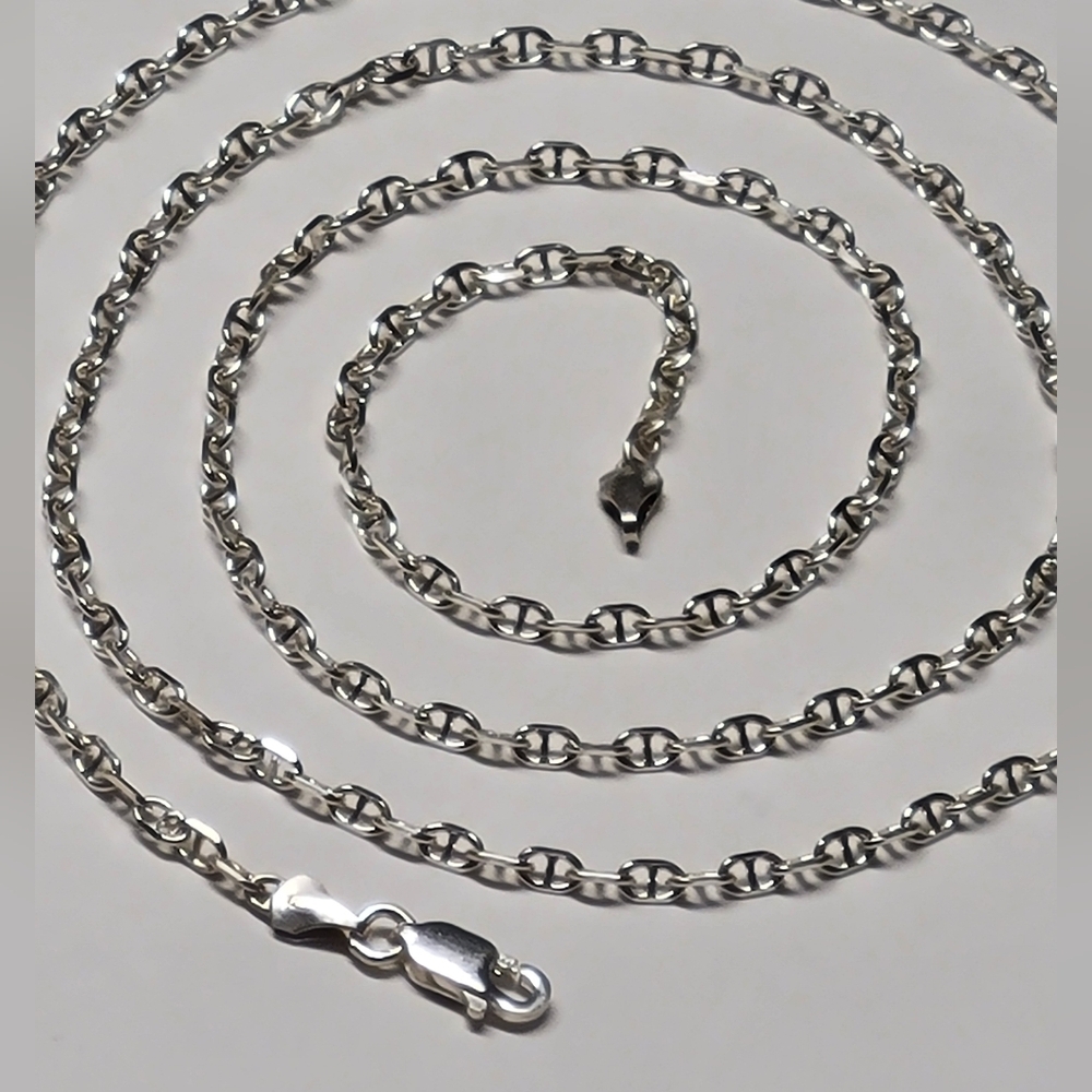 19" Solid 925 Sterling Silver Mariner Necklace - Handmade - New - 3mm thick